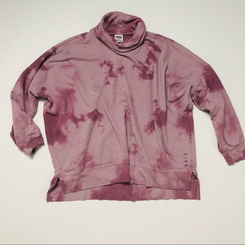Pink Victoria’s Secret Tie Dye Loungewear Turtleneck Sweatshirt Pullover Top S